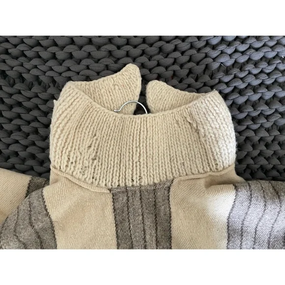 1970s Vintage Wool Stripe Chunky Knit collar Poncho Outerwear - Picture 5 of 8